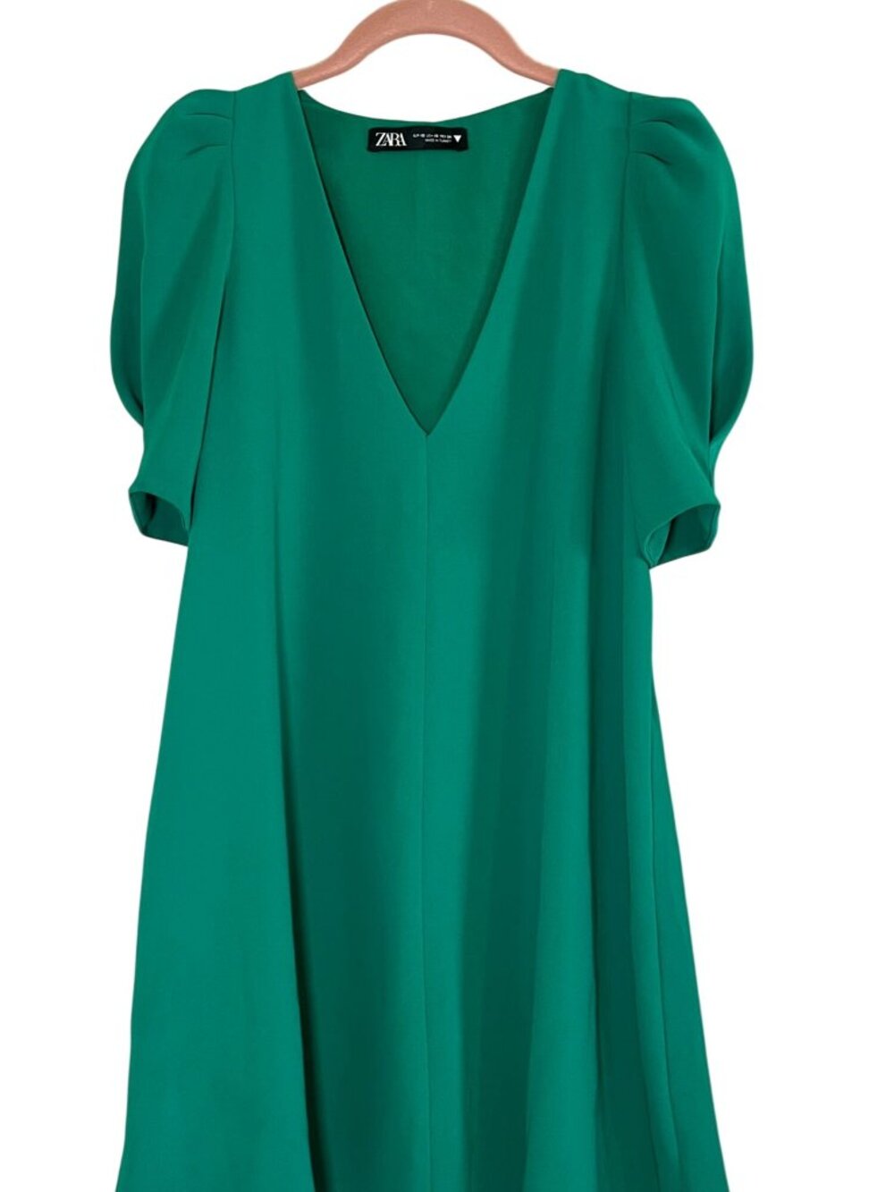 Colorful Puff Sleeve Mini Dress Green XS Preppy Celtic Classic Resort Artsy 90s